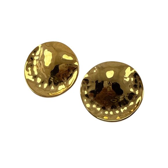 Gold Tone Hammered Round Clip On Earrings Vintage Style Statement Jewelry - Picture 5 of 7